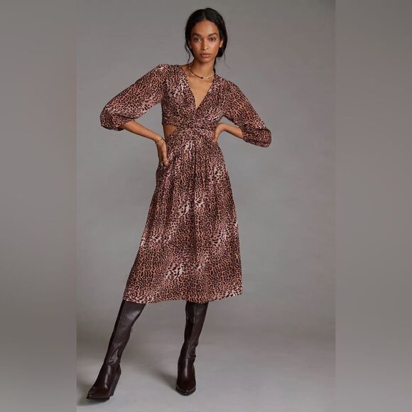 Anthropologie Dresses & Skirts - 𝅺ANTHROPOLOGIE Ranna Gill Floral Cut-Out Midi Dress animal print cutout size XS